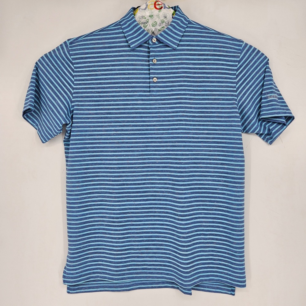Peter Millar‎ Shirt Mens Large Polo Blue Summer Comfort Performance Golf Striped